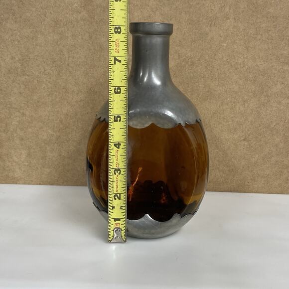 Whiskey Decanter KMD Royal Holland Daalderop Pewter Amber Glass Bottle - Read - Picture 6 of 9